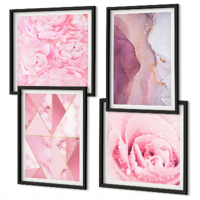 Set om 4 tavlor Rosa geometriska pioner