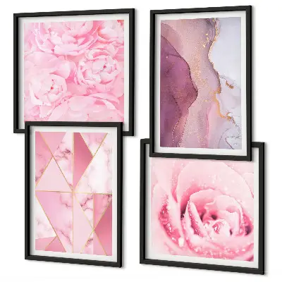 Rosa geometriska pioner set om 4 tavlor