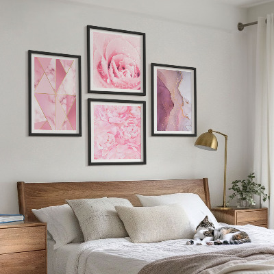 Set om 4 tavlor Rosa geometriska pioner