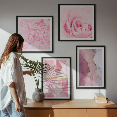 Set om 4 tavlor Rosa geometriska pioner