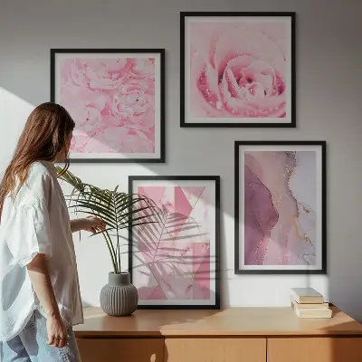 Rosa geometriska pioner set om 4 tavlor