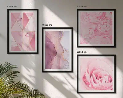 Rosa geometriska pioner set om 4 tavlor