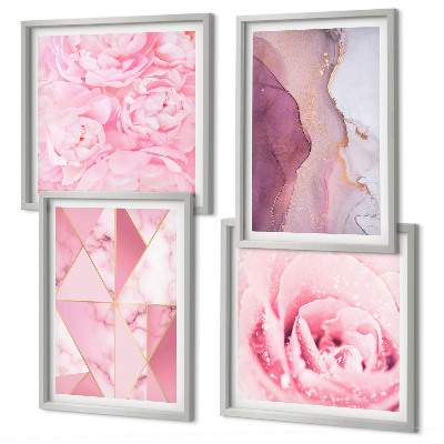 Set om 4 tavlor Rosa geometriska pioner