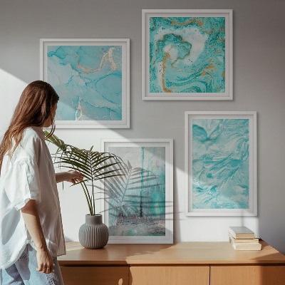 Tavelvägg ovanför soffa Nyanser av blå abstrakta mönster