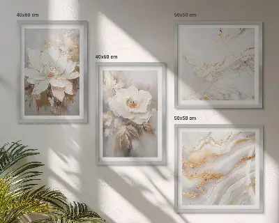 Set med 4 tavlor blommor med ljus bakgrund och marmormönster