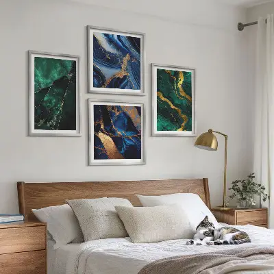 Tavelvägg med 4 tavlor med eleganta mönster på stenar