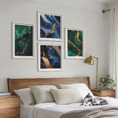 Tavelvägg med 4 tavlor med eleganta mönster på stenar