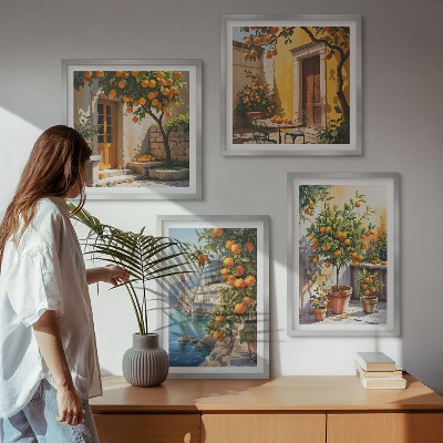 Set om 4 tavlor Målade citruslandskap