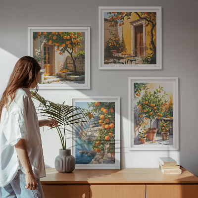 Set om 4 tavlor Målade citruslandskap