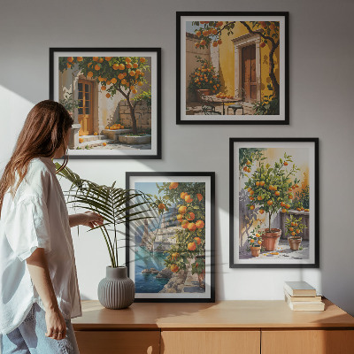 Set om 4 tavlor Målade citruslandskap