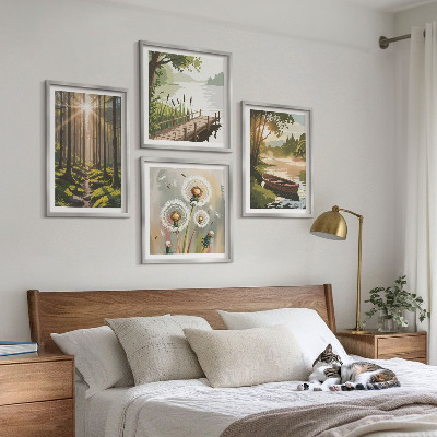 Tavelvägg ovanför soffa Skogslandskap, sjön Łódź