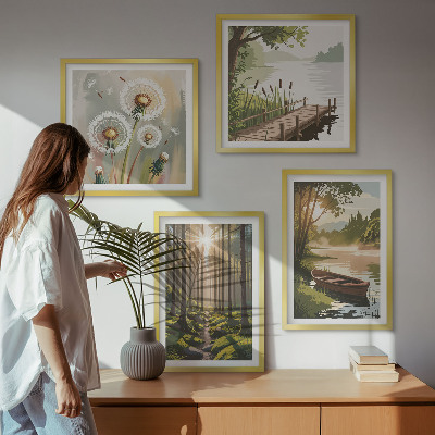 Tavelvägg ovanför soffa Skogslandskap, sjön Łódź
