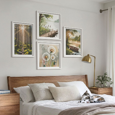 Tavelvägg ovanför soffa Skogslandskap, sjön Łódź