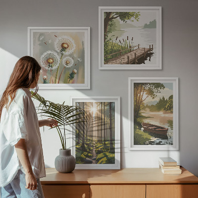 Tavelvägg ovanför soffa Skogslandskap, sjön Łódź