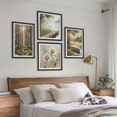 Tavelvägg ovanför soffa Skogslandskap, sjön Łódź