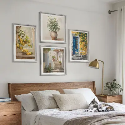 Tavelvägg med 4 tavlor med motivet Citronstadens arkitektur