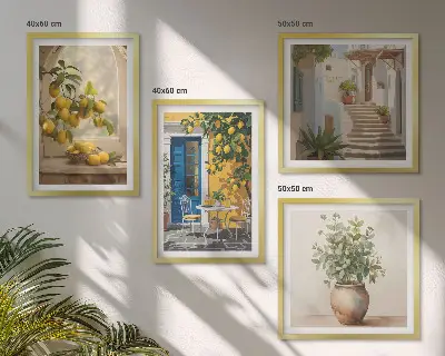 Tavelvägg med 4 tavlor med motivet Citronstadens arkitektur