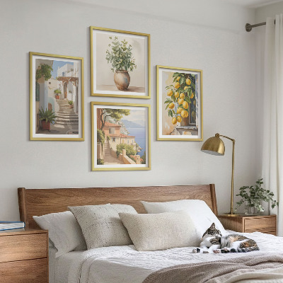 Tavelvägg med 4 tavlor Citronblomkrukor gata