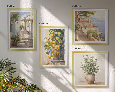 Tavelvägg med 4 tavlor Citronblomkrukor gata