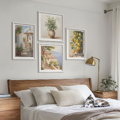 Tavelvägg med 4 tavlor Citronblomkrukor gata