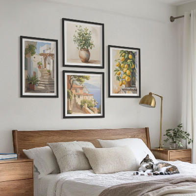Tavelvägg med 4 tavlor Citronblomkrukor gata