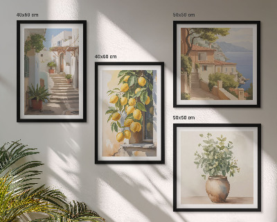 Tavelvägg med 4 tavlor Citronblomkrukor gata