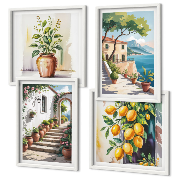 Set om 4 tavlor Citronblommor vid havet
