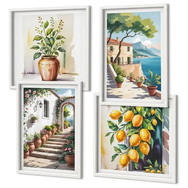 Citronblommor vid havet set om 4 tavlor