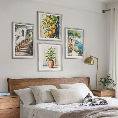Set om 4 tavlor Citronblommor vid havet