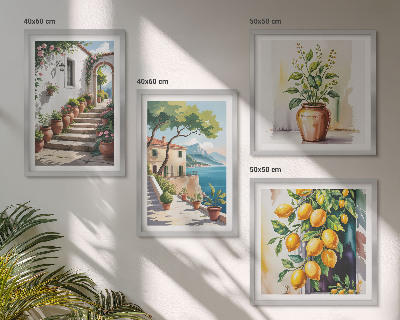 Set om 4 tavlor Citronblommor vid havet
