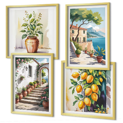 Set om 4 tavlor Citronblommor vid havet