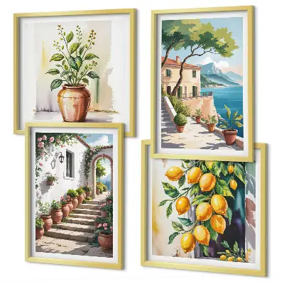 Citronblommor vid havet set om 4 tavlor