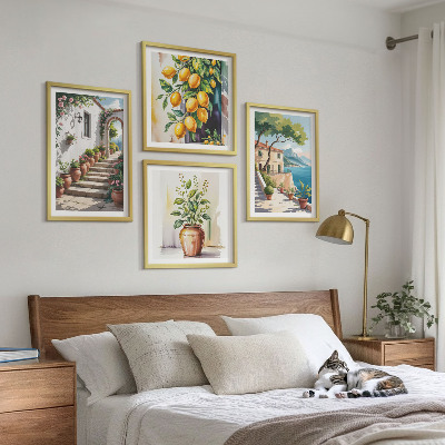 Set om 4 tavlor Citronblommor vid havet