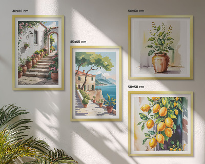 Set om 4 tavlor Citronblommor vid havet