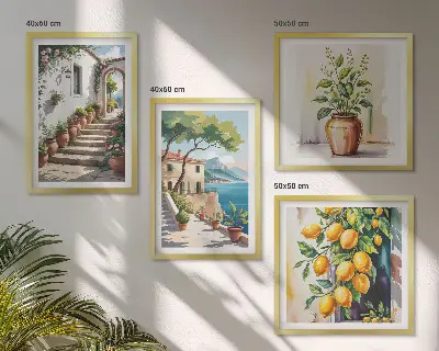 Citronblommor vid havet set om 4 tavlor