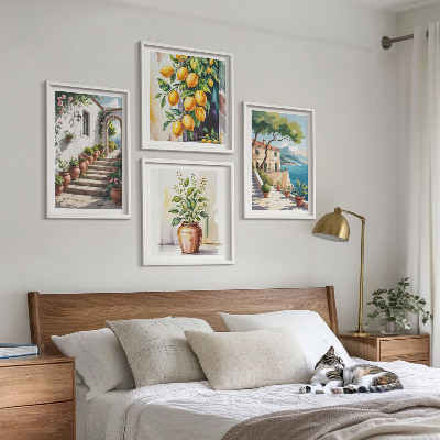 Set om 4 tavlor Citronblommor vid havet