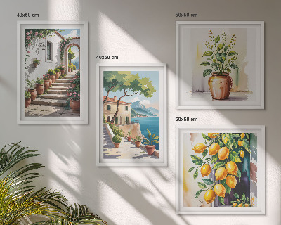 Set om 4 tavlor Citronblommor vid havet