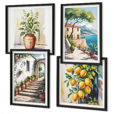 Set om 4 tavlor Citronblommor vid havet