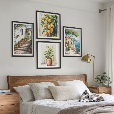 Set om 4 tavlor Citronblommor vid havet