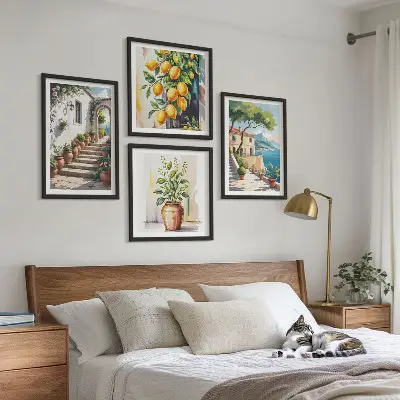 Citronblommor vid havet set om 4 tavlor
