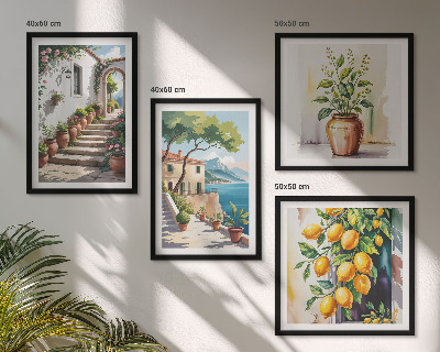 Set om 4 tavlor Citronblommor vid havet