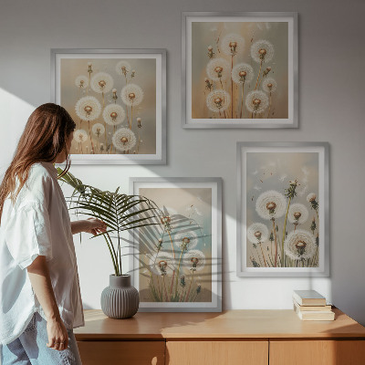 Tavelvägg ovanför soffa Pastellfärgade maskrosblommor