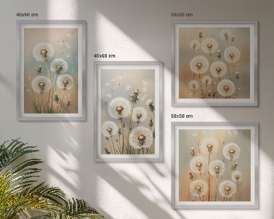 Tavelvägg ovanför soffa Pastellfärgade maskrosblommor