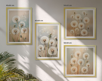 Tavelvägg ovanför soffa Pastellfärgade maskrosblommor