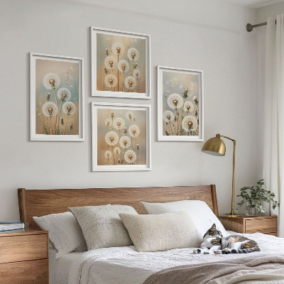 Tavelvägg ovanför soffa Pastellfärgade maskrosblommor