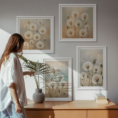 Tavelvägg ovanför soffa Pastellfärgade maskrosblommor