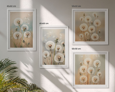 Tavelvägg ovanför soffa Pastellfärgade maskrosblommor