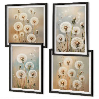 Tavelvägg ovanför soffa Pastellfärgade maskrosblommor