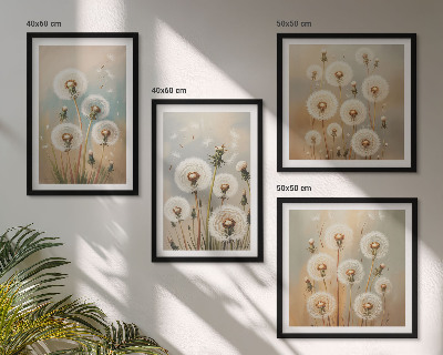 Tavelvägg ovanför soffa Pastellfärgade maskrosblommor