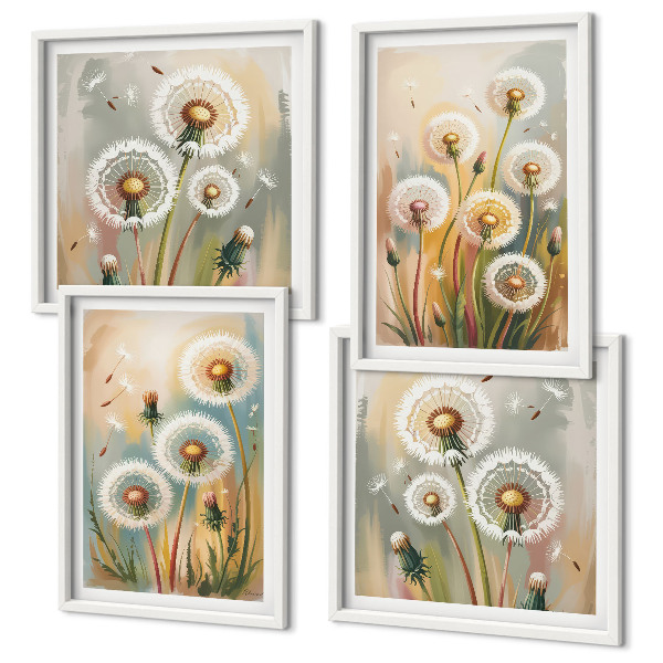 Set om 4 tavlor Maskrosblommor pastellgräs